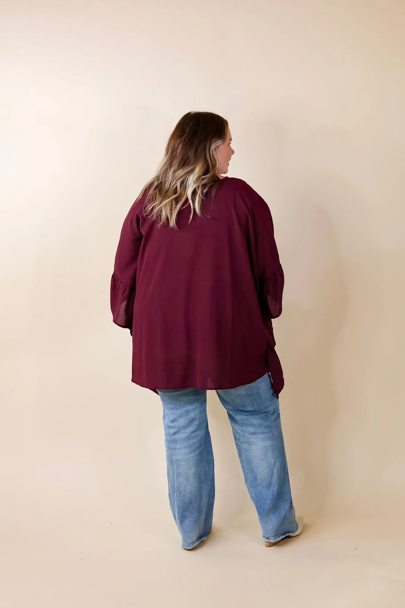 Secret Strength Ruffle Detail Poncho Top in Maroon