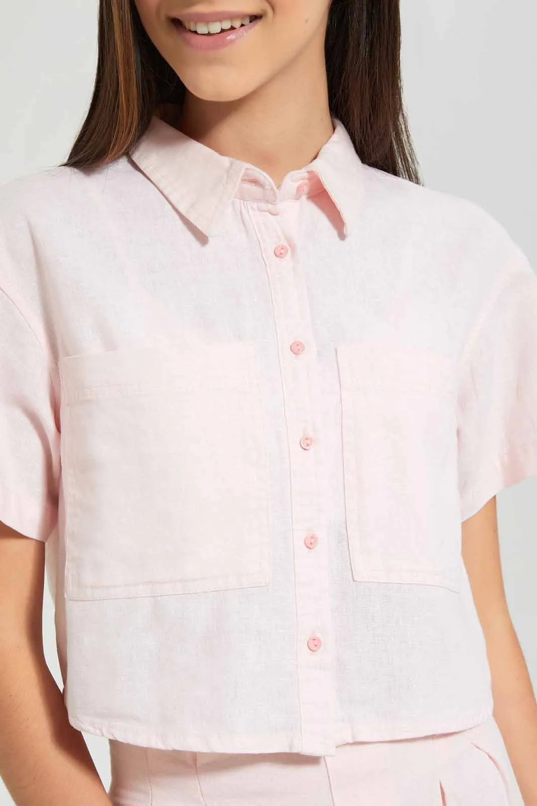 Senior Girls Pink Cropped Shirt