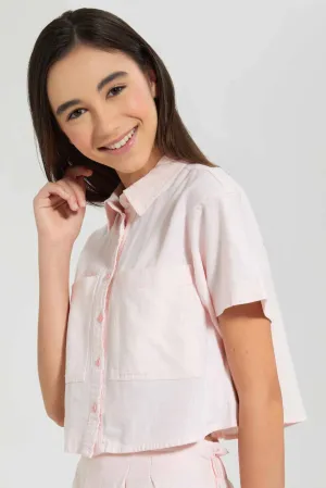 Senior Girls Pink Cropped Shirt