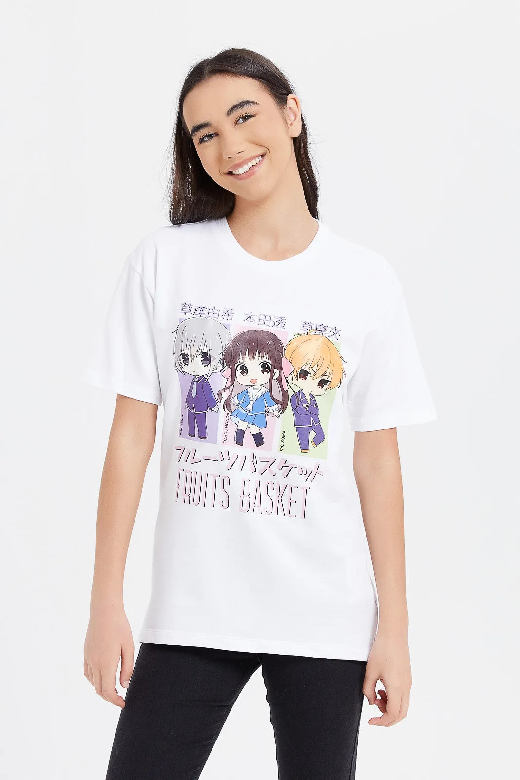 Senior Girls White Oversize Printed T-Shirt