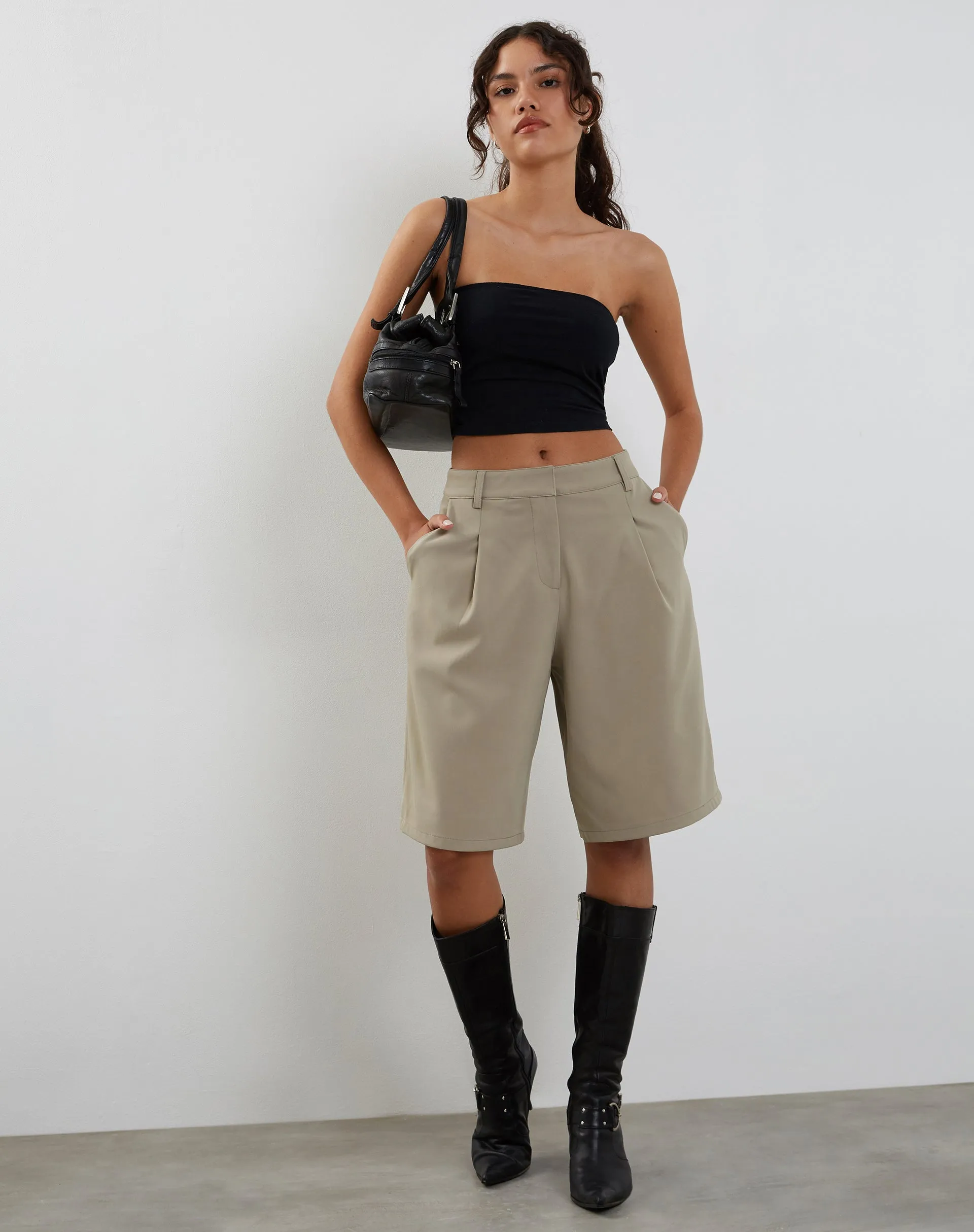 Setya Long Line Tailored Shorts in Taupe