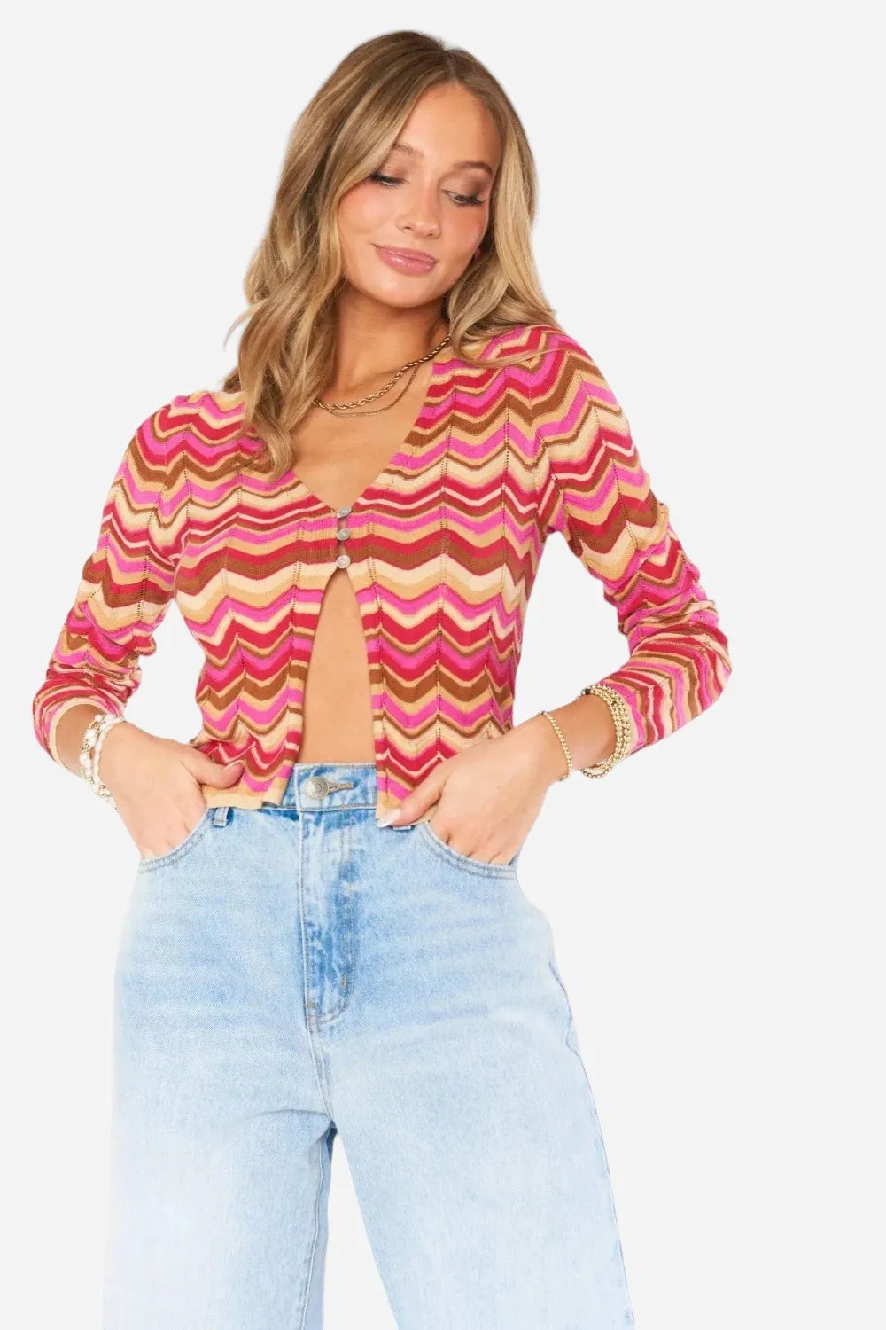 Show Me Your Mumu Coza Cardi Top in Horizon Stripe Knit