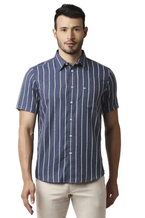 Slim Fit Poly Viscose Stripe Halfsleeves Shirt