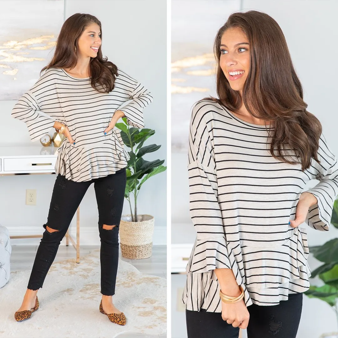 Steady As She Goes Oatmeal-Black Striped Top