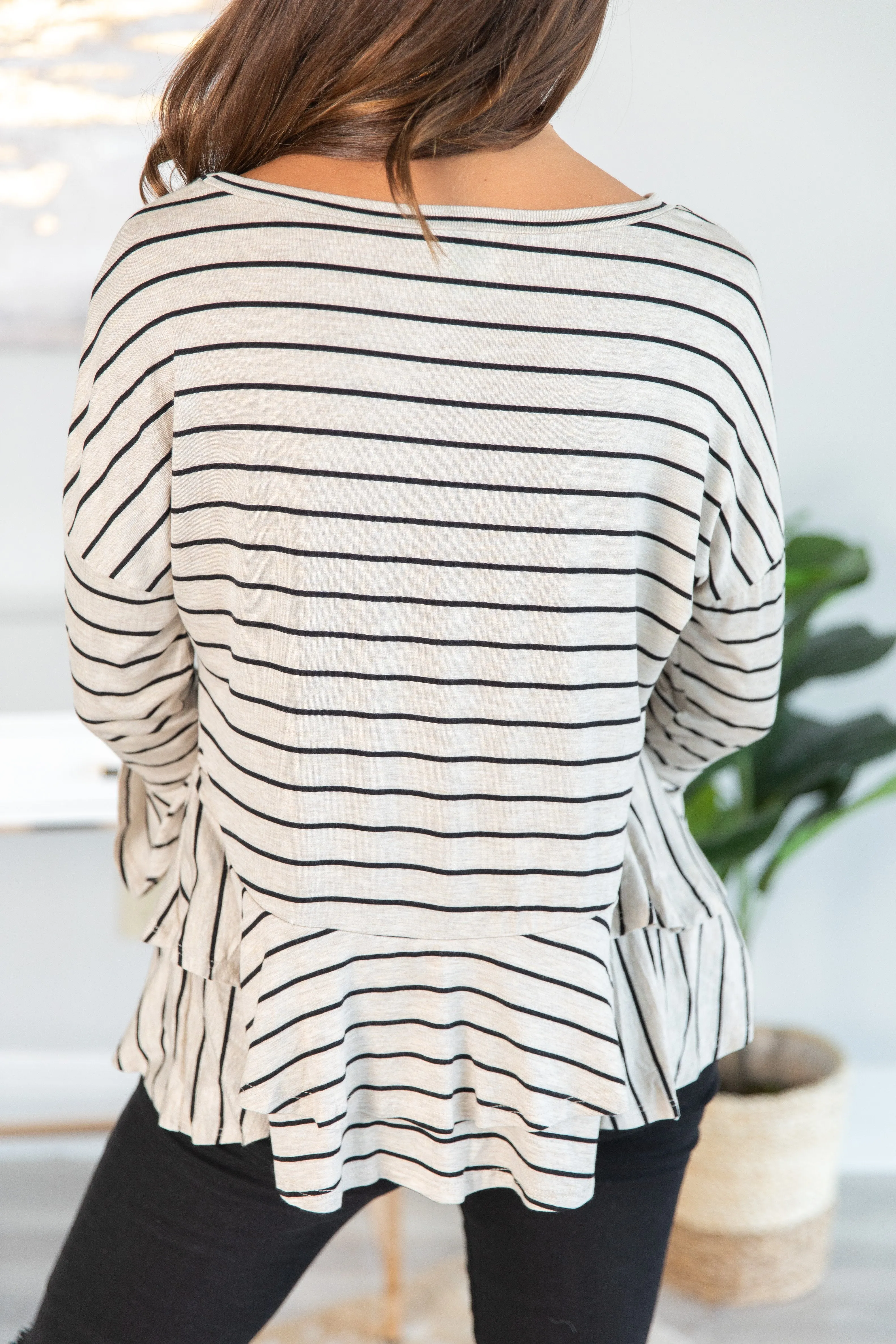 Steady As She Goes Oatmeal-Black Striped Top