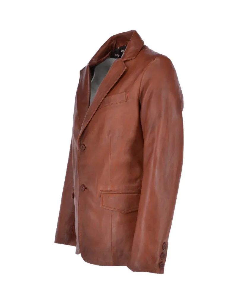 Tan Brown Genuine Leather Blazer