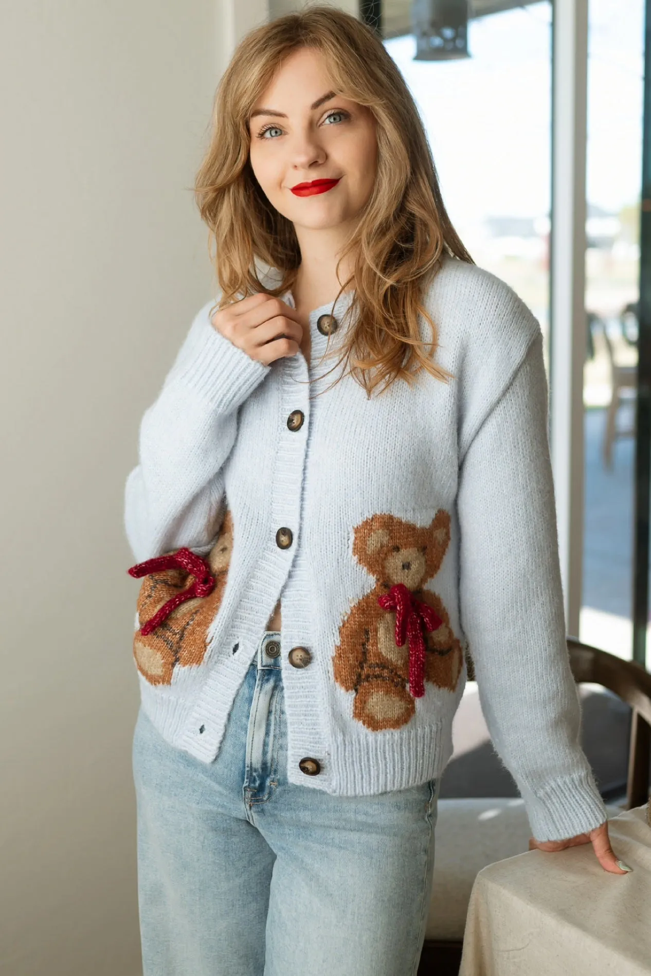 Teddy Bear Cardigan - Light Blue