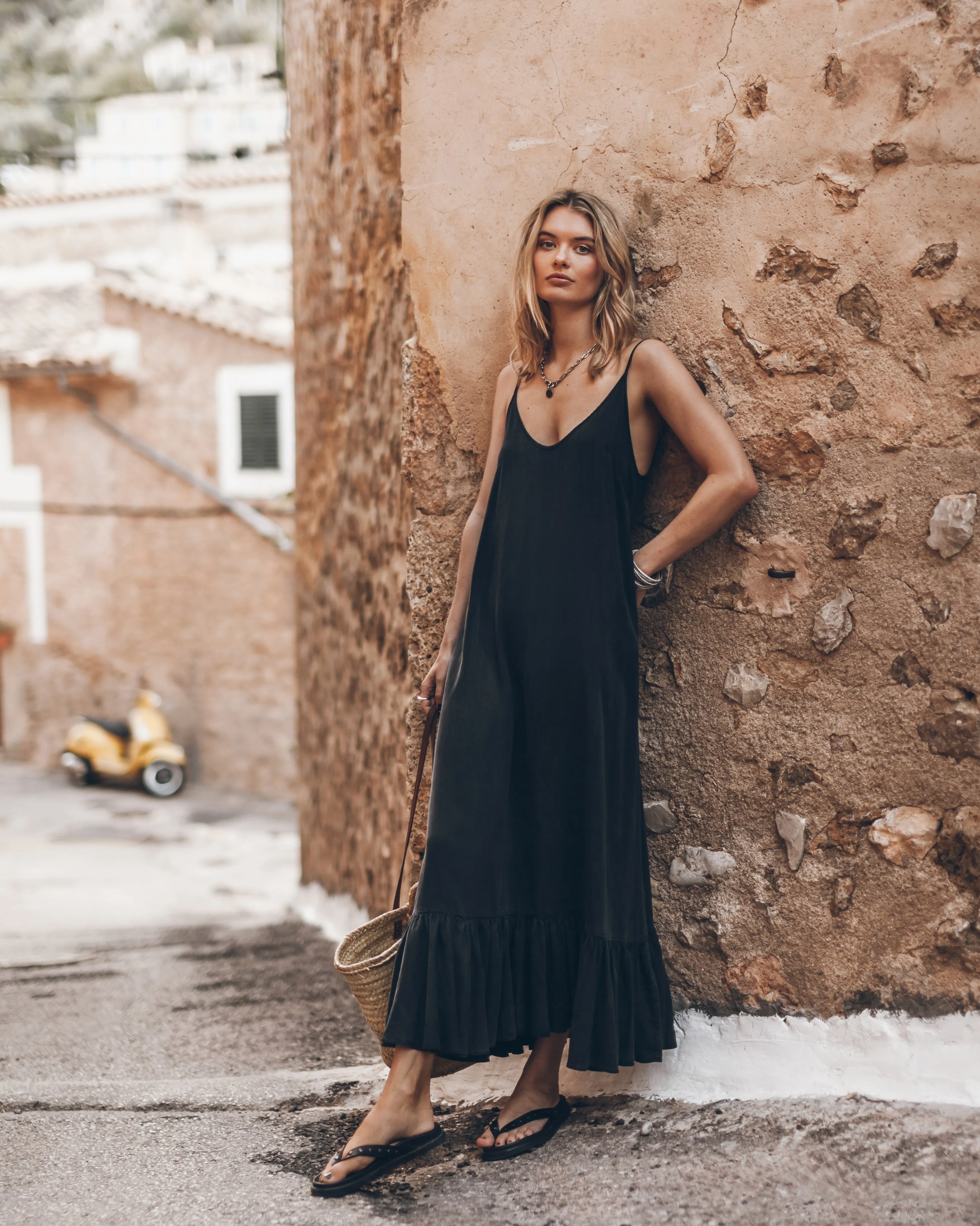 The Dark Long Ruffle Dress