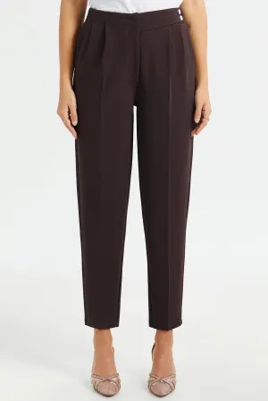 Women Brown Tapered Waist Detail Trouser