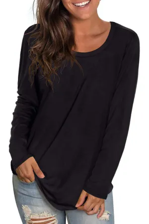 Women Relaxable Solid Pattern Round Neck Comfy Long Sleeve Casual T-Shirt - WSB9592