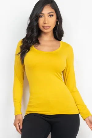 Women's Scoop Neck Solid Long Sleeve Cozy Top